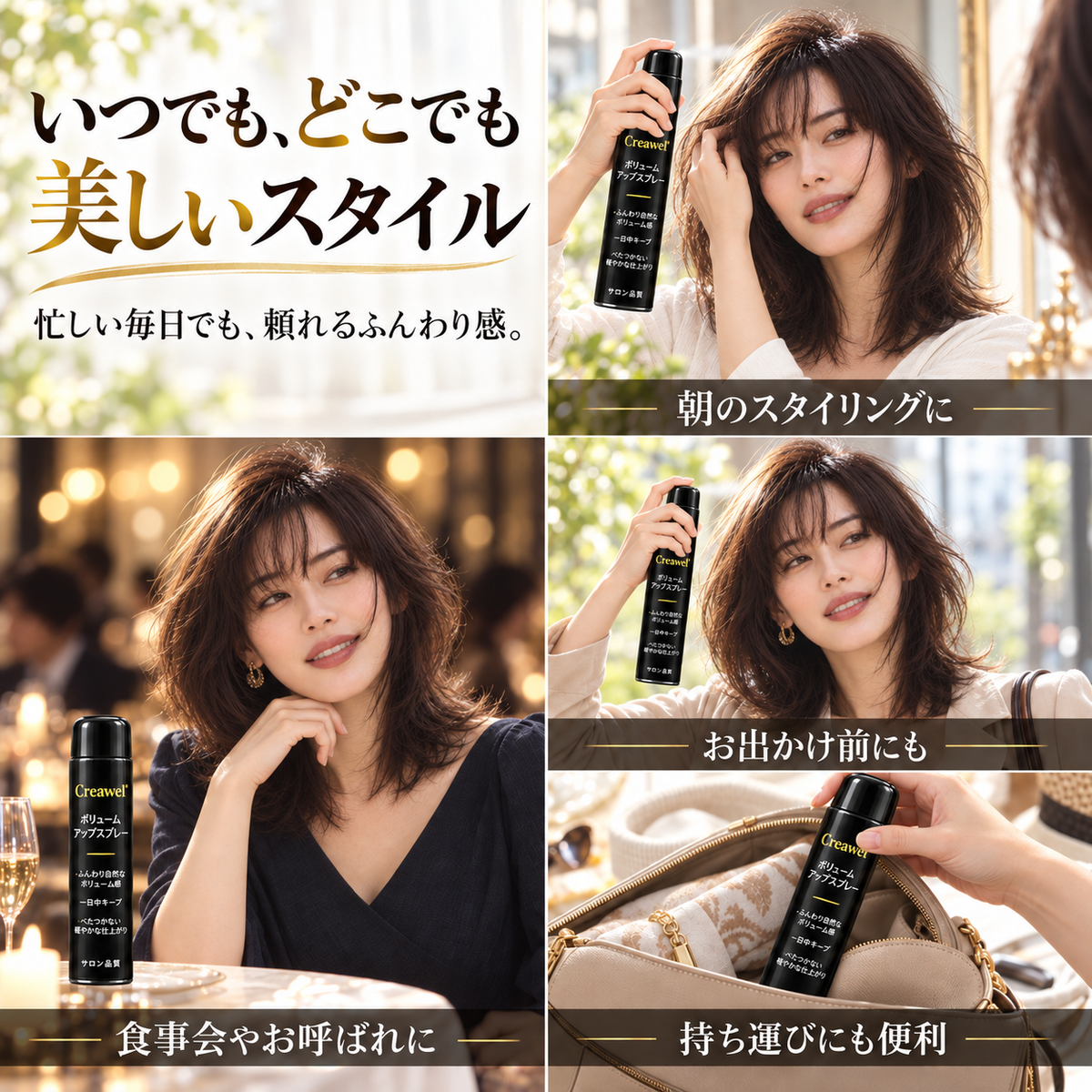 【期間限定70%OFF】Creawel® ピーチ香る根元ふんわりボリュームスプレー｜軽やかに立ち上がる、上品な美しさ