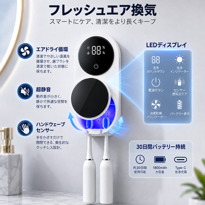 BILLHOL® 🔥ウェーブセンス UV除菌×自動乾燥 歯ブラシホルダー｜触れずに開閉・2本同時収納