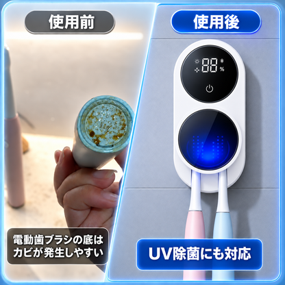 BILLHOL® 🔥ウェーブセンス UV除菌×自動乾燥 歯ブラシホルダー｜触れずに開閉・2本同時収納