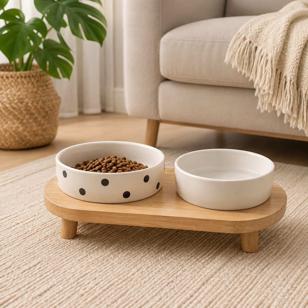 Polka Dot Ceramic Double Pet Bowl Set