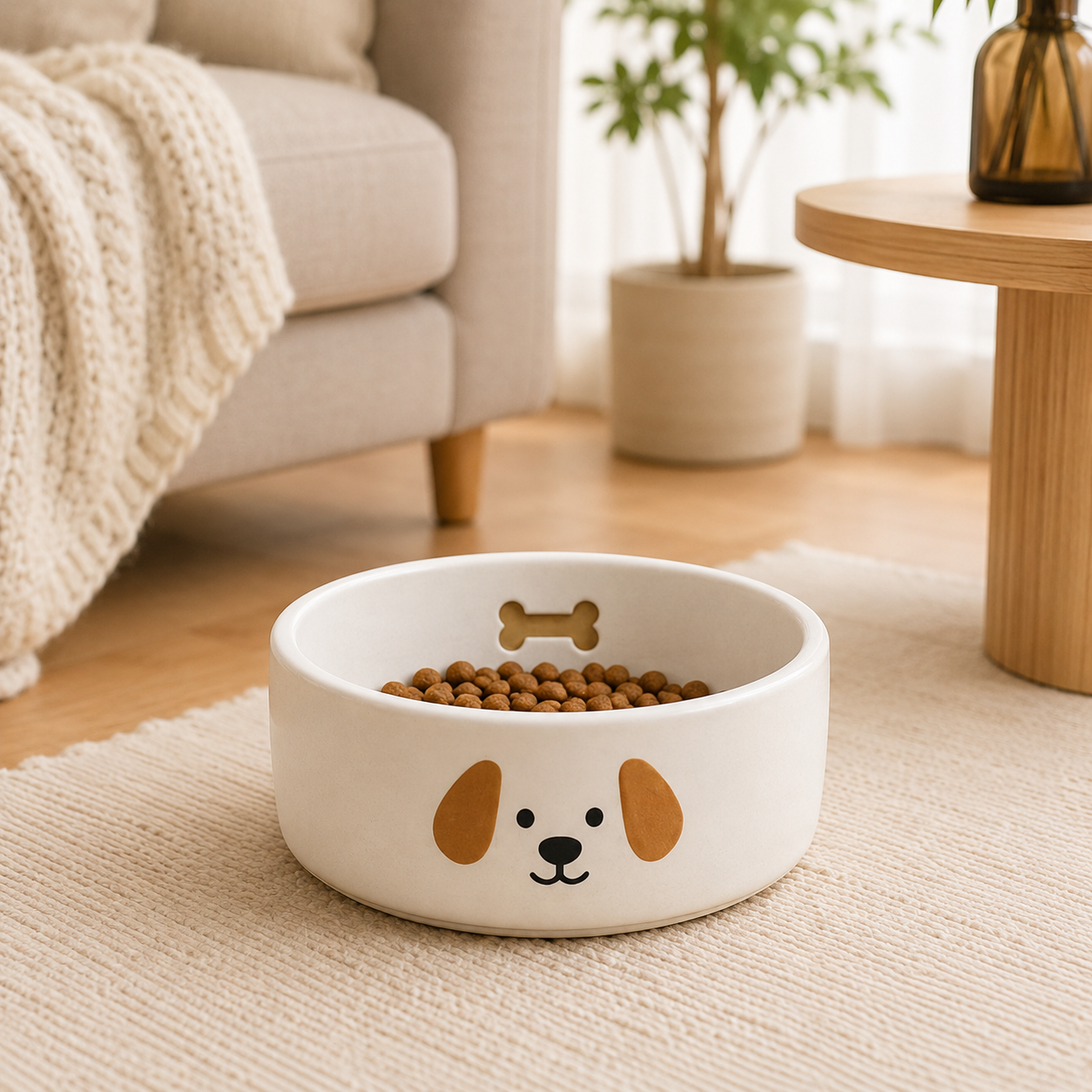 Cartoon Puppy Embossed Ceramic Dog Bowl